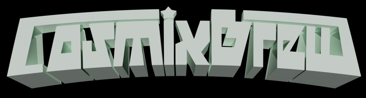 Original curved and extruded CosmixBrew logo from the project’s 3D hero render