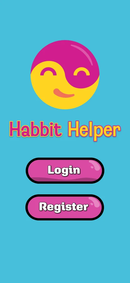 Original Habbit Helper cyan welcome screen with Login and Register buttons